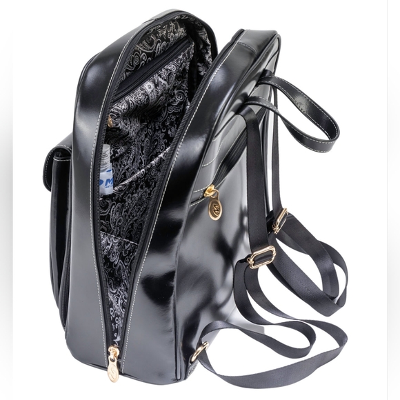 McKlein / Moline Leather Business Laptop Tablet Backpack Black Women's Bag - Picture 3 of 14